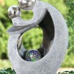 Granite Effect Lady and Child Water Feature with Crystal Sphere and LED Lights